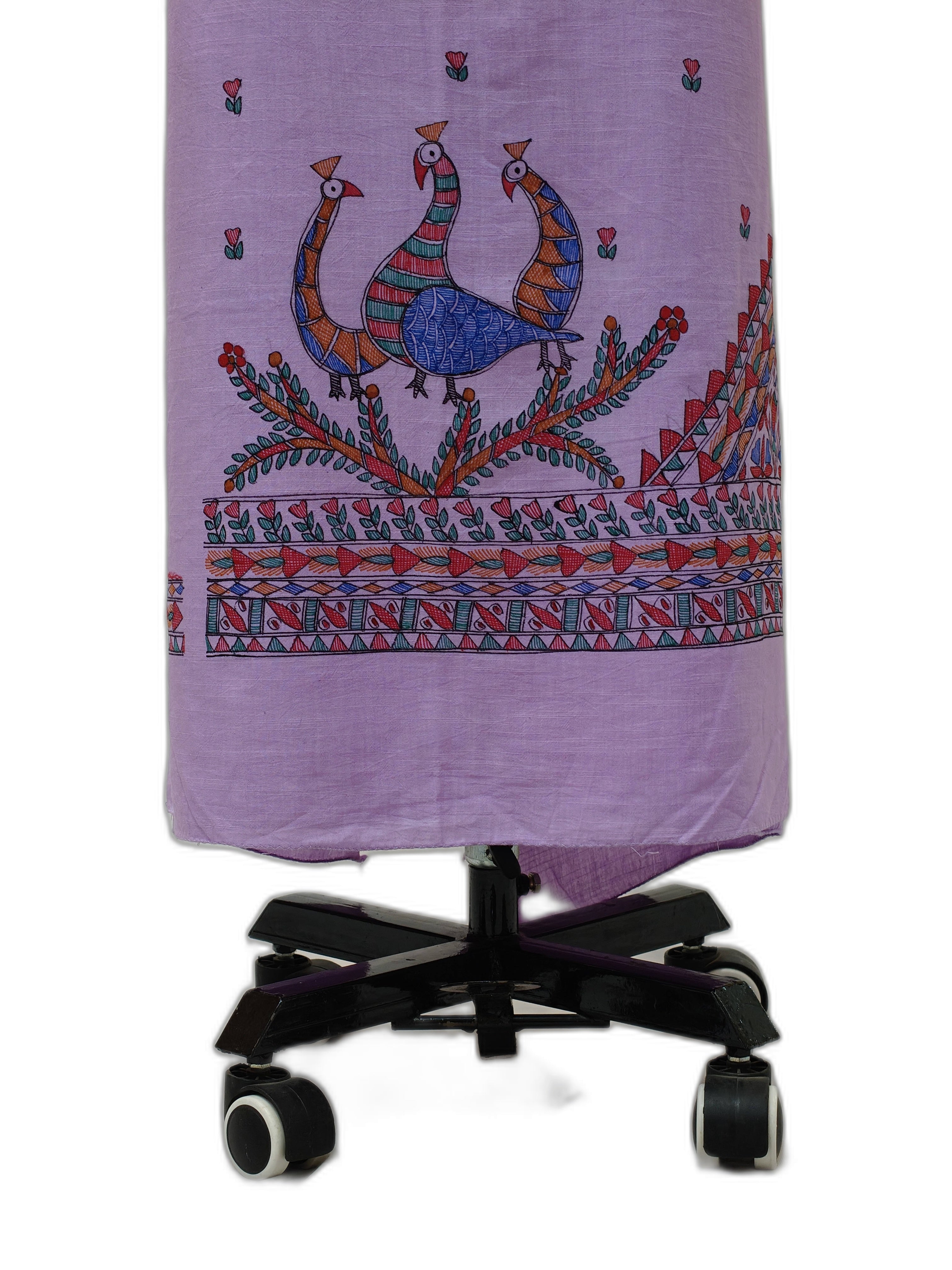 Hand-Painted Madhubani Unstitched Cotton Suit Set in Lavender